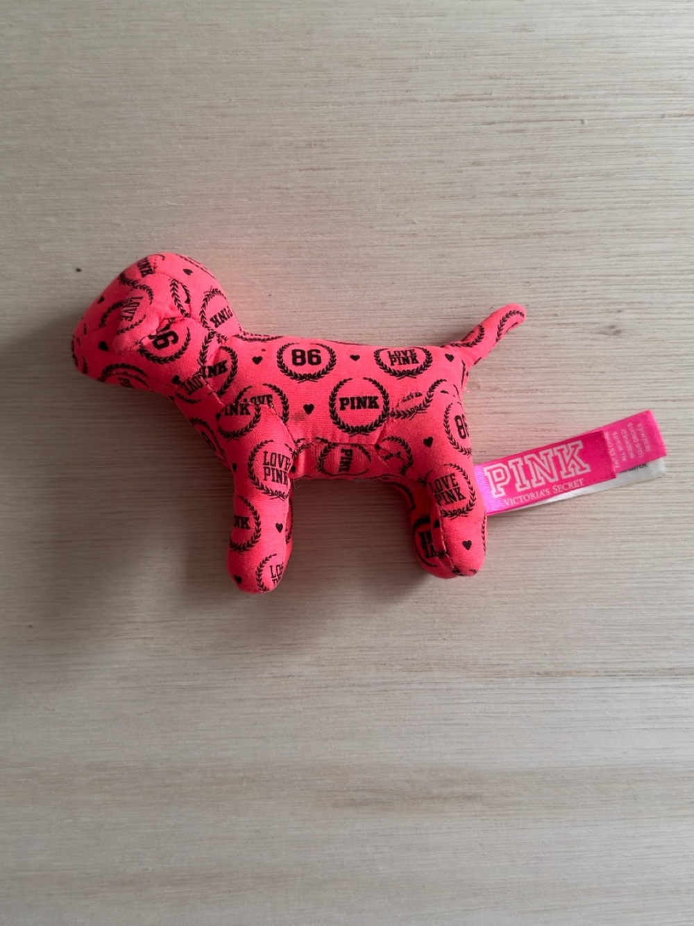 PINK Victoria's Secret Neon Pink Logo Dog Plush Keychain